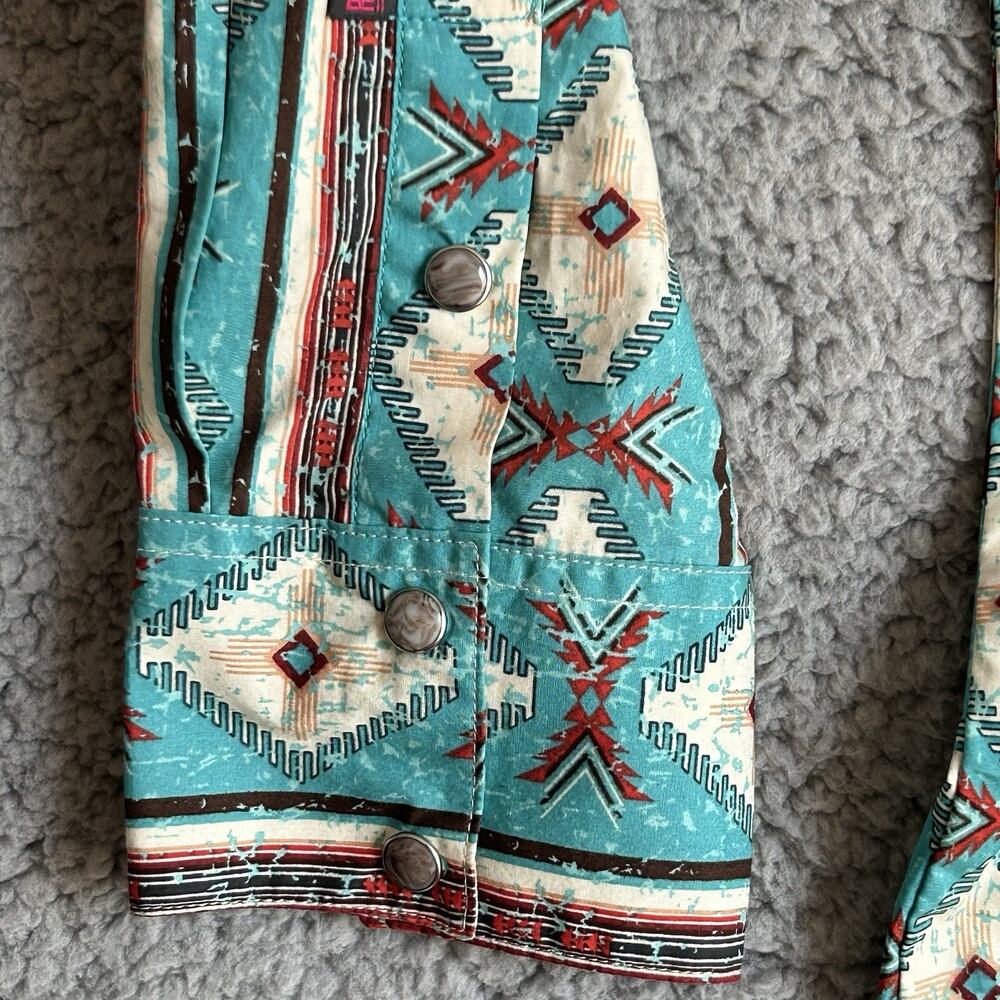 Rock & Roll Cowboy Shirt Mens Large Blue Aztec Snap Front Modern Fit Long Sleeve - Picture 15 of 16